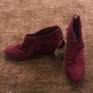 Wine colored wedge ankle boot